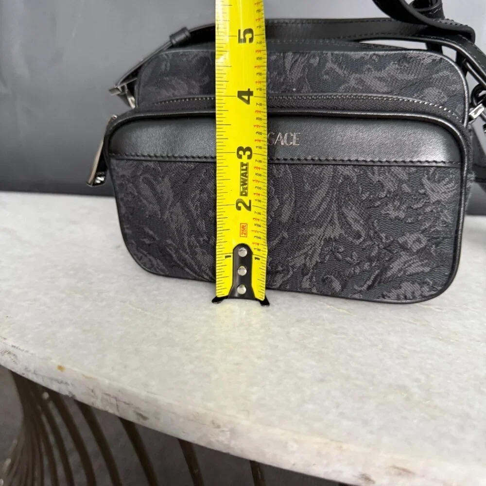 Versace Black Jacquard Fabric and Leather Shoulder Messenger Crossbody, 1012856‎